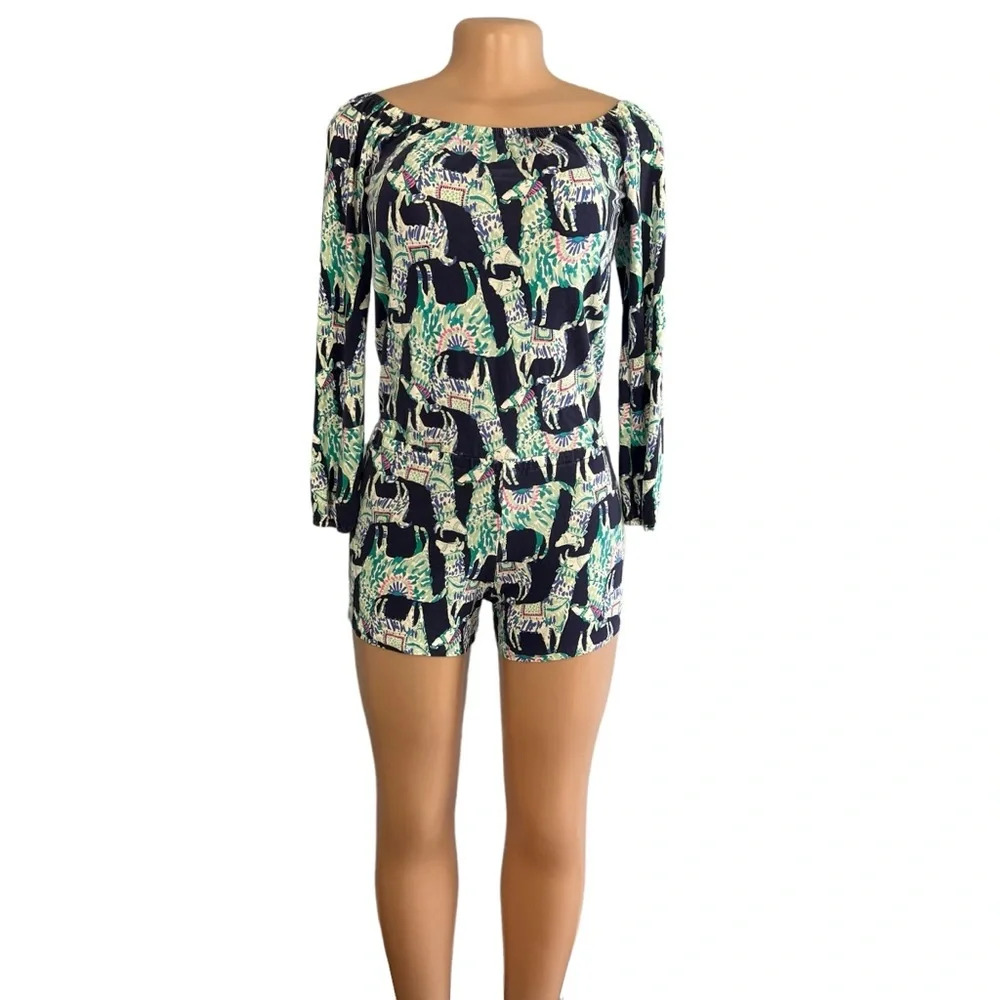 Lilly Pulitzer Black and Green Zebra Print Romper